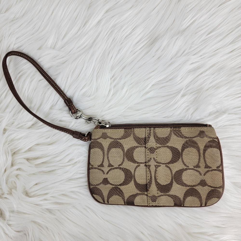 Coach Signature Canvas Brown Wristlet